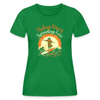 Surfing Jesus - Riding Waves Spreading Love - T-shirt sport Femme - vert - Devant - AI Model Female 172 dark (172cm)