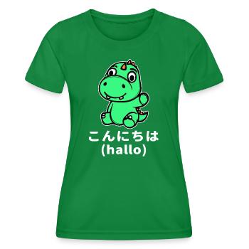 Japan Spruch Comic Anime Dino Manga Zeichentrick - Frauen Funktions-T-Shirt - Kelly Green - Vorne - AI Model Female 172 dark (172cm)