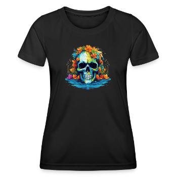 Tropical Flower Skull - Women's Functional T-Shirt - black - Front - AI Model Female 172 light (172cm)
