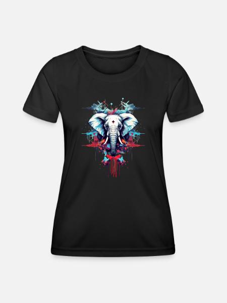 Designer Style Elefant - Frauen Funktions-T-Shirt - Schwarz