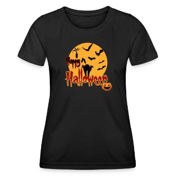 Happy Halloween Full Moon Cat - Women's Functional T-Shirt - black - Front - AI Model Female 172 light (172cm)