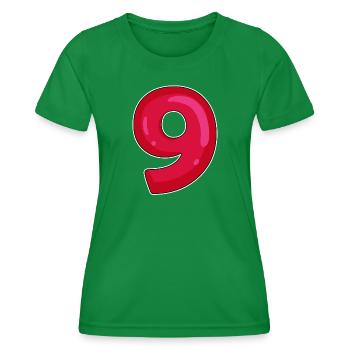 NEUN - 9 - Ziffer rot - Frauen Funktions-T-Shirt - Kelly Green - Vorne - AI Model Female 172 dark (172cm)