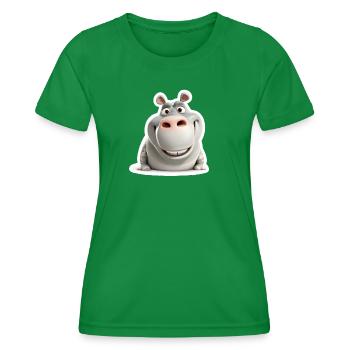 Cute Hippo Funny Grinning Animal Shirt - Women's Functional T-Shirt - kelly green - Front - AI Model Female 172 dark (172cm)