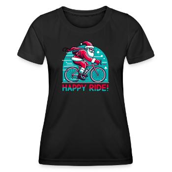 Happy Ride Chrsitmas St. Nicholas on the road bike - Women's Functional T-Shirt - black - Front - AI Model Female 172 light (172cm)
