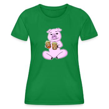Pork with beer - Women's Functional T-Shirt - kelly green - Front - AI Model Female 172 dark (172cm)