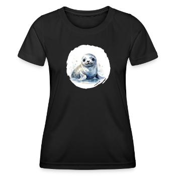 Robbe Aquarell - Frauen Funktions-T-Shirt - Schwarz - Vorne - AI Model Female 172 light (172cm)