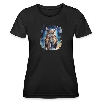 Hibou animal de pouvoir, sagesse, intuition, chamanique - T-shirt sport Femme - noir - Devant - AI Model Female 172 light (172cm)