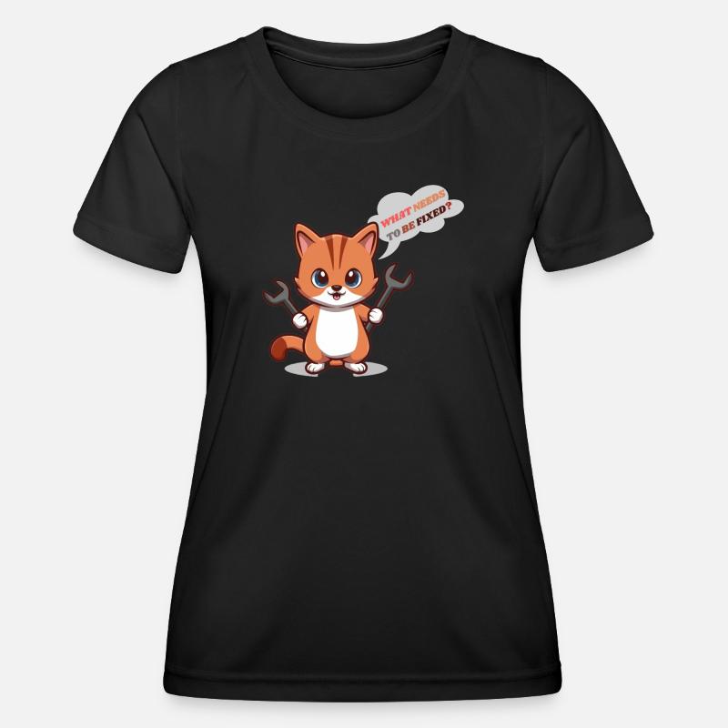 Cute Kitten with Tools and Question - Women's Functional T-Shirt - black