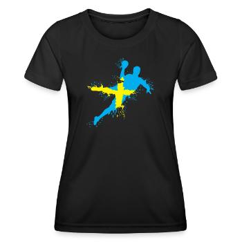 Handball Team Sweden Throw Explosion EC Logo icon - Women's Functional T-Shirt - black - Front - AI Model Female 172 light (172cm)