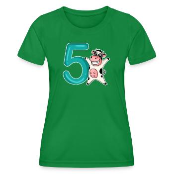 5th Birthday Motif Cow - Five Years Old - Women's Functional T-Shirt - kelly green - Front - AI Model Female 172 dark (172cm)