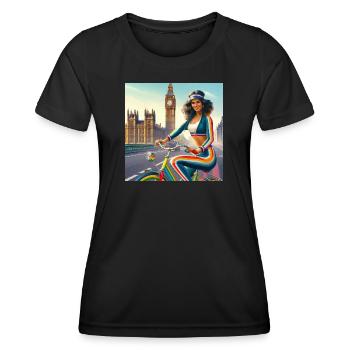 Retro Girl on a Bicycle par Big Ben à Londres - T-shirt sport Femme - noir - Devant - AI Model Female 172 light (172cm)