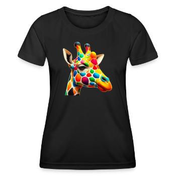 Girafe colorée et peinte comme Arlequin - T-shirt sport Femme - noir - Devant - AI Model Female 172 light (172cm)