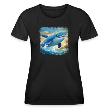 Le rorqual bleu saute hors de l’eau et sourit - T-shirt sport Femme - noir - Devant - AI Model Female 172 light (172cm)