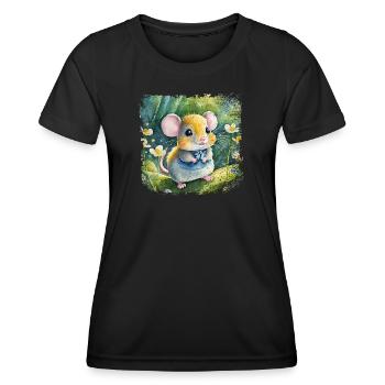 Mignon bébé souris jouant joyeusement dans le jardin - T-shirt sport Femme - noir - Devant - AI Model Female 172 light (172cm)