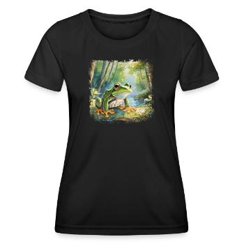 Mignonne jeune grenouille dans le style d’un livre pour enfants - T-shirt sport Femme - noir - Devant - AI Model Female 172 light (172cm)