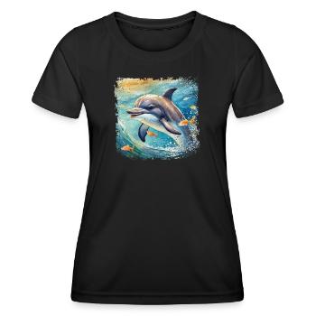 Cute young dolphin in children's book style - Women's Functional T-Shirt - black - Front - AI Model Female 172 light (172cm)