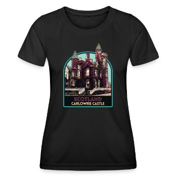 Illustration Carlowrie Castle, Schottland - Frauen Funktions-T-Shirt - Schwarz - Vorne - AI Model Female 172 light (172cm)
