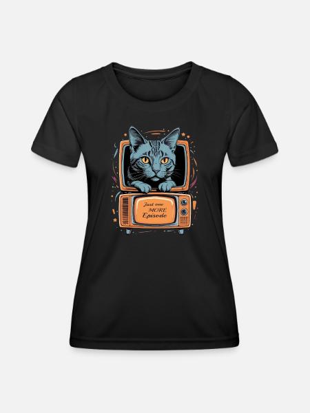 Katze im Fernseher - Frauen Funktions-T-Shirt - Schwarz