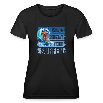 Faszination - Leidenschaft - Freiheit - Surfen - Frauen Funktions-T-Shirt - Schwarz - Vorne - AI Model Female 172 light (172cm)