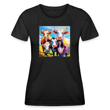 Conception de troupeau de vaches aux couleurs vives - T-shirt sport Femme - noir - Devant - AI Model Female 172 light (172cm)