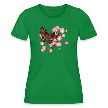 Papillon paon oeil avec Magnolia en rose - T-shirt sport Femme - vert - Devant - AI Model Female 172 dark (172cm)