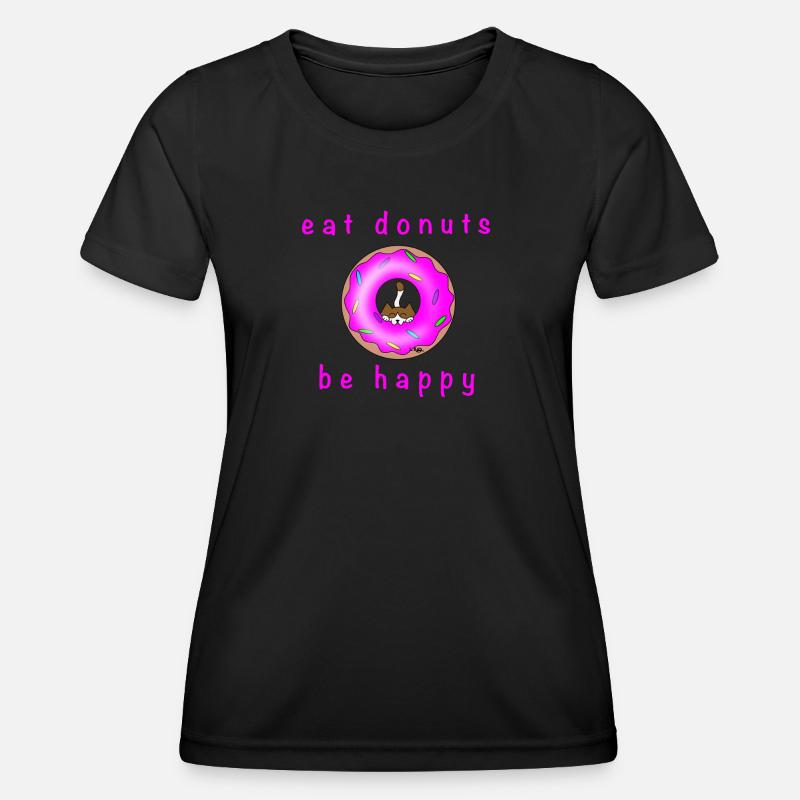 Cat with Donat - Women's Functional T-Shirt - black