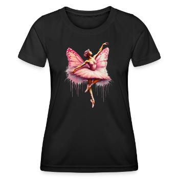 Ballerina mit Schmetterlingsflügeln, Schmetterlingen, Tutu - Frauen Funktions-T-Shirt - Schwarz - Vorne - AI Model Female 172 light (172cm)