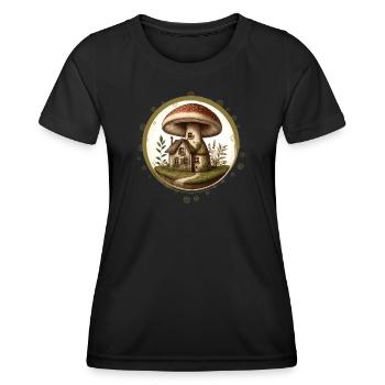 Conception d’un champignon comme une maison de conte de fées dans la forêt - T-shirt sport Femme - noir - Devant - AI Model Female 172 light (172cm)