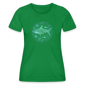Hai Aboriginal Muster Australien Schattierungen Blau - Frauen Funktions-T-Shirt - Kelly Green - Vorne - AI Model Female 172 dark (172cm)
