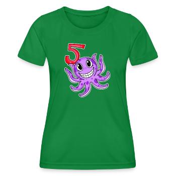 5th Birthday Motif Octopus - Five Years Old - Women's Functional T-Shirt - kelly green - Front - AI Model Female 172 dark (172cm)