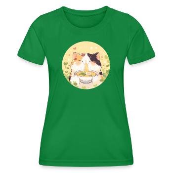 Cat eating Ramen - Women's Functional T-Shirt - kelly green - Front - AI Model Female 172 dark (172cm)