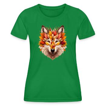 toller Wolf, gestaltet aus verschiedenen Blättern - Frauen Funktions-T-Shirt - Kelly Green - Vorne - AI Model Female 172 dark (172cm)