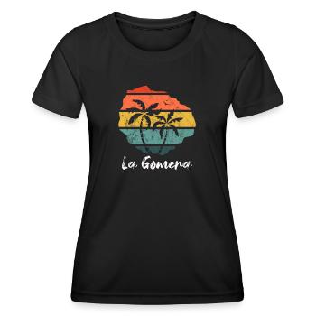 La Gomera Umriss Karte Kanaren retro vintage - Frauen Funktions-T-Shirt - Schwarz - Vorne - AI Model Female 172 light (172cm)