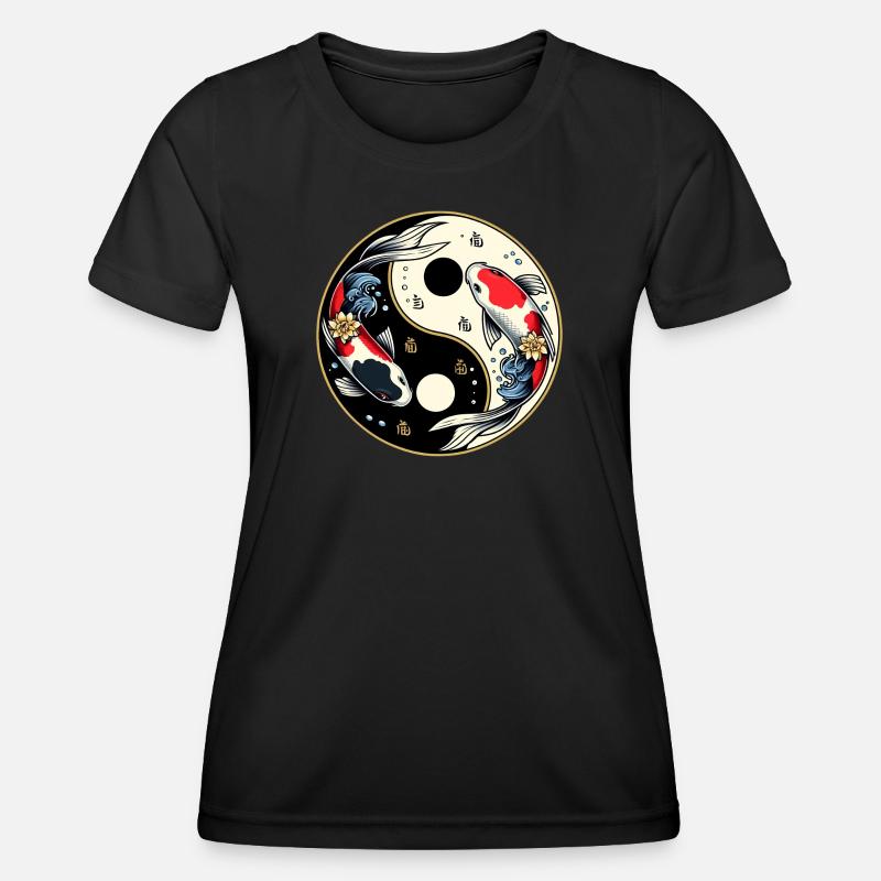 Yin Yang Koi Fish Design - Women's Functional T-Shirt - black