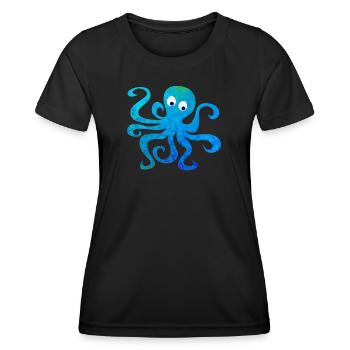 Oktopus Tintenfisch Comic Struktur Meer Ozean Tier - Frauen Funktions-T-Shirt - Schwarz - Vorne - AI Model Female 172 light (172cm)