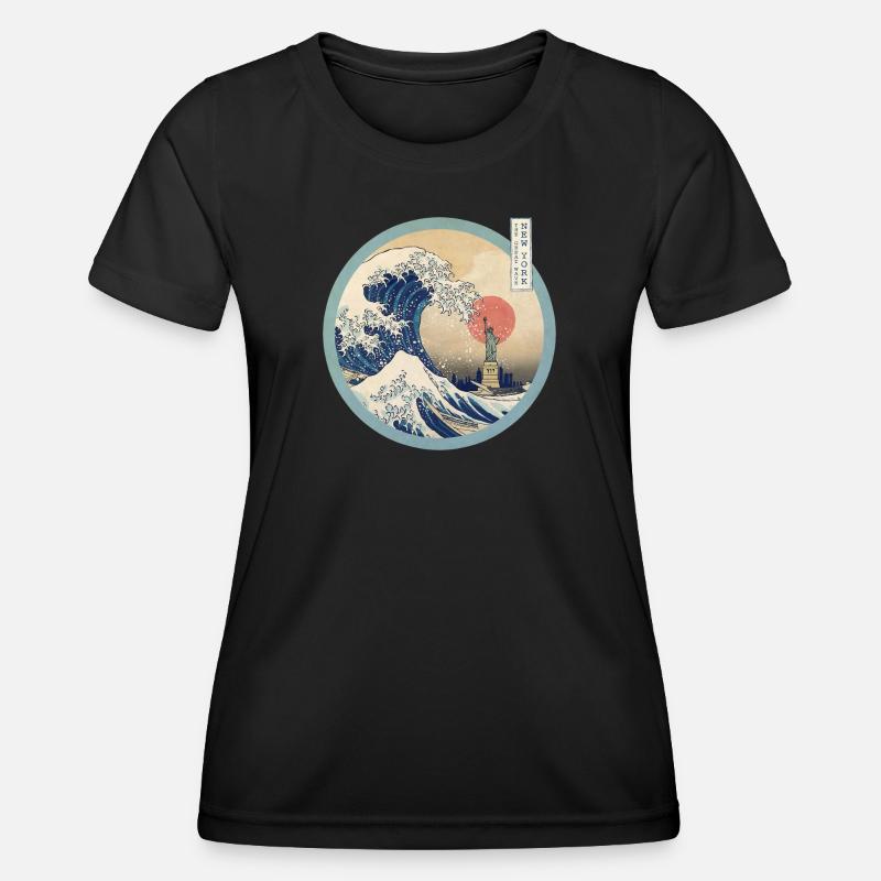The Great Wave and New York - Women's Functional T-Shirt - black