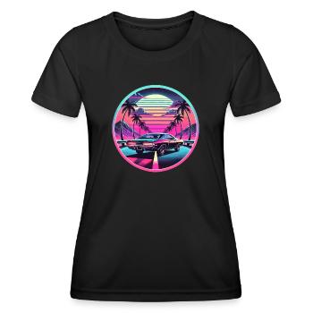 Retro Sunset Muscle Car Fahren - Frauen Funktions-T-Shirt - Schwarz - Vorne - AI Model Female 172 light (172cm)