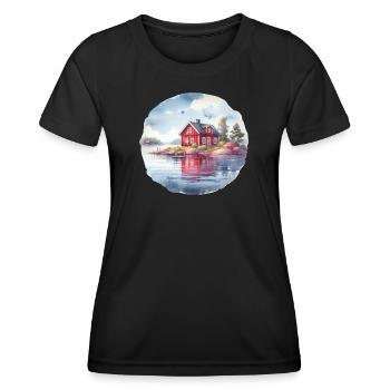 Schwedenhaus Schwedenhaus Urlaub Geschenk - Frauen Funktions-T-Shirt - Schwarz - Vorne - AI Model Female 172 light (172cm)
