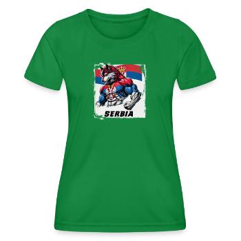 Serbien Wolf Flaggen Design - Frauen Funktions-T-Shirt - Kelly Green - Vorne - AI Model Female 172 dark (172cm)