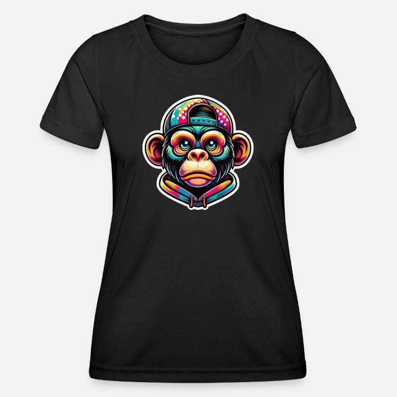 Monkey Hoodie Cap Colorful - Women's Functional T-Shirt - black