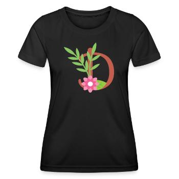 Eleganter Buchstabe 'D' mit Blumen - Frauen Funktions-T-Shirt - Schwarz - Vorne - AI Model Female 172 light (172cm)
