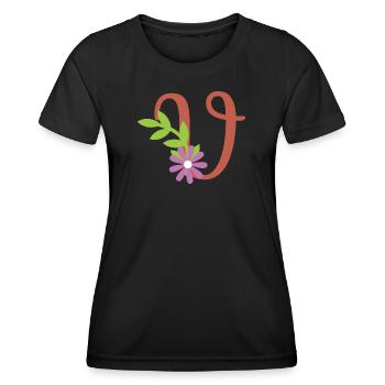 Elegant letter 'V' with flowers - Women's Functional T-Shirt - black - Front - AI Model Female 172 light (172cm)