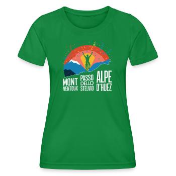 Montagnes cyclables Stelvio Ventoux Alpe d’Huez KOM - T-shirt sport Femme - vert - Devant - AI Model Female 172 dark (172cm)