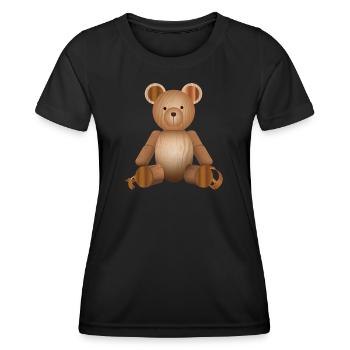Wood Look – Cute Bear Figurine - Women's Functional T-Shirt - black - Front - AI Model Female 172 light (172cm)