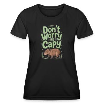 Capybara Dont Worry Be Capy Wasserschwein Nagetier - Frauen Funktions-T-Shirt - Schwarz - Vorne - AI Model Female 172 light (172cm)