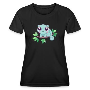 Baby Türkis Chamäleon auf einem Ast - Frauen Funktions-T-Shirt - Schwarz - Vorne - AI Model Female 172 light (172cm)