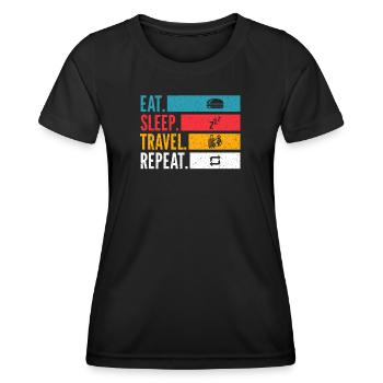 Eat Sleep Travel Repeat Reise Design - Frauen Funktions-T-Shirt - Schwarz - Vorne - AI Model Female 172 light (172cm)