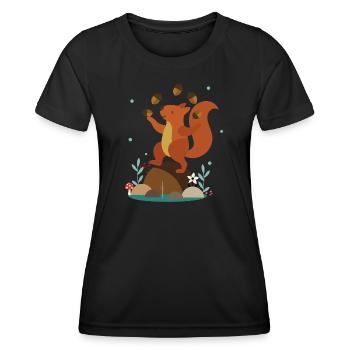 Jonglierendes Eichhörnchen – Lustige Waldszene - Frauen Funktions-T-Shirt - Schwarz - Vorne - AI Model Female 172 light (172cm)