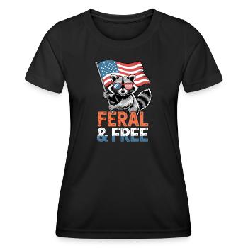 Feral & Free USA Raccoon - Frauen Funktions-T-Shirt - Schwarz - Vorne - AI Model Female 172 light (172cm)