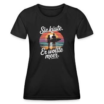 Sie Küste Er Wollte Meer Strand Liebe Welle Surfer - Frauen Funktions-T-Shirt - Schwarz - Vorne - AI Model Female 172 light (172cm)